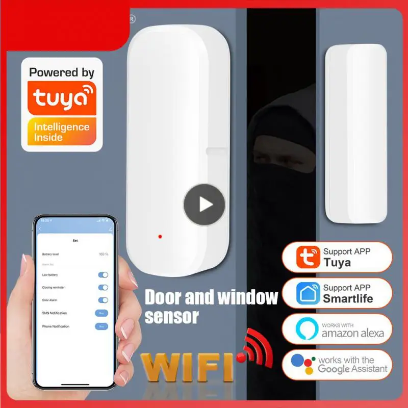 

Смарт-датчик двери Tuya, детектор открывания/закрытия дверей с Wi-Fi, магнитный, работает с Google Home