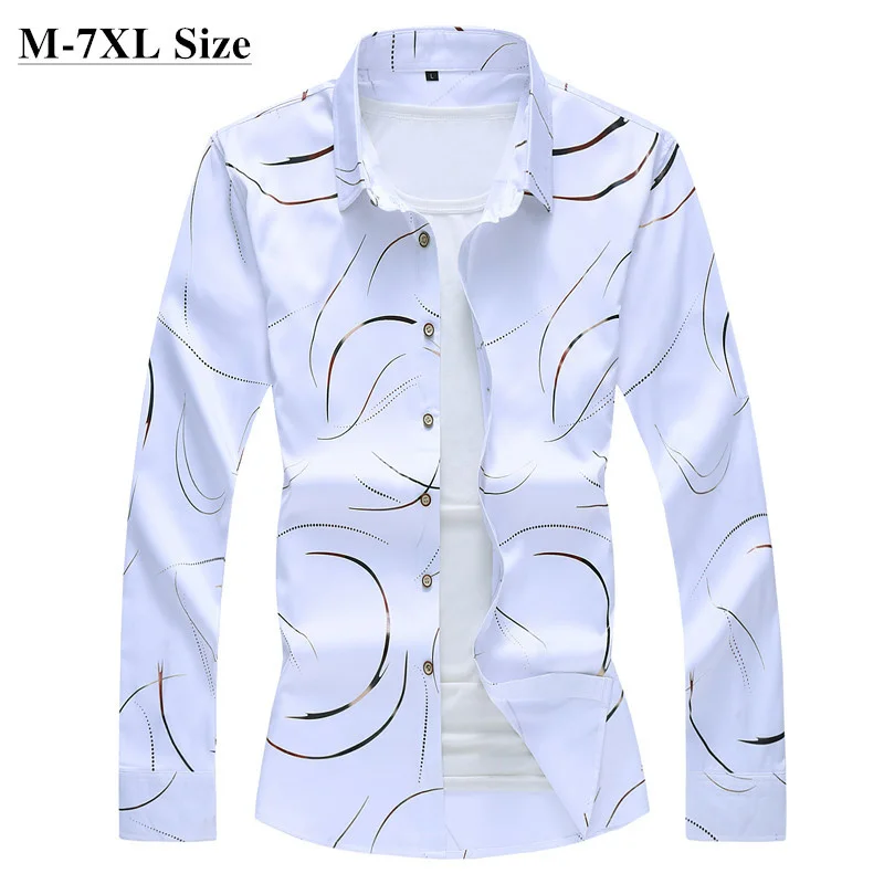 

Autumn New Men's Printed Sirt Fasion Casual Wite Lon Sleeve Sirt Male Brand Clotes Plus Size 5XL 6XL 7XL