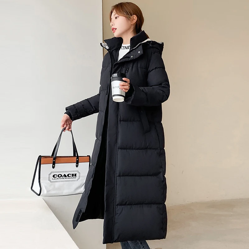 WYWMY X-Long Winter Jacket Women's Parkas Thick Casual Hooded Cotton Padded Coat Female Solid Warm Long Quilted Coat Outwear