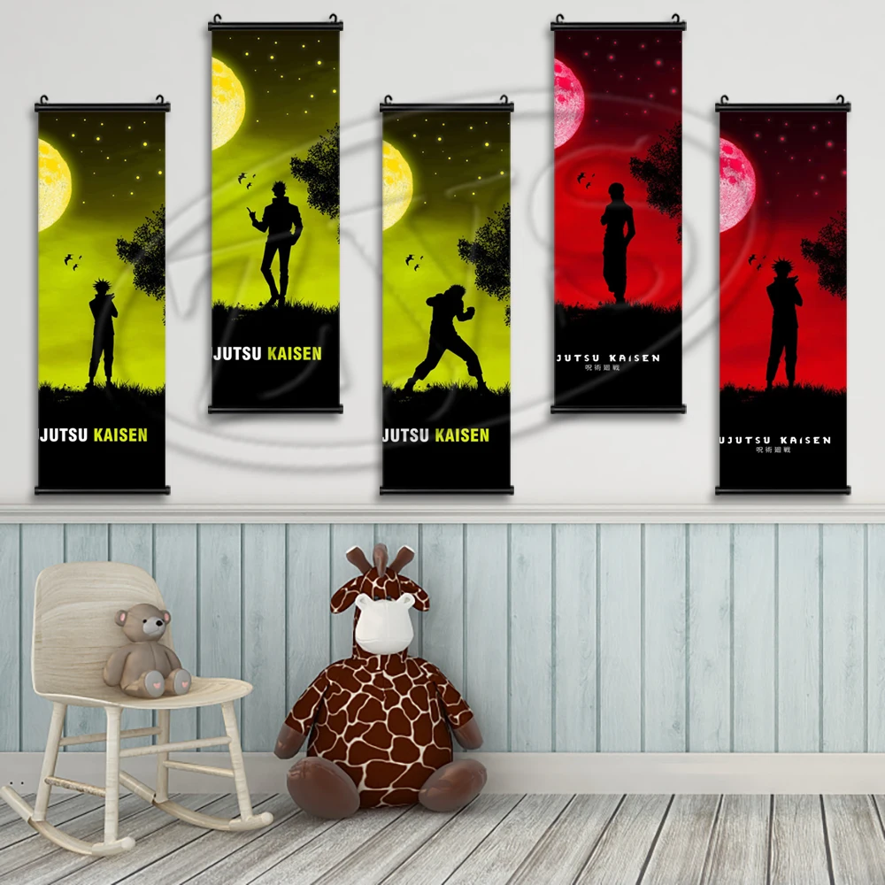 

HD Pinted яркие лунные постеры juютсу кайсен холст настенное искусство дерево живопись аниме Висячие свитки картина домашний декор для спальни