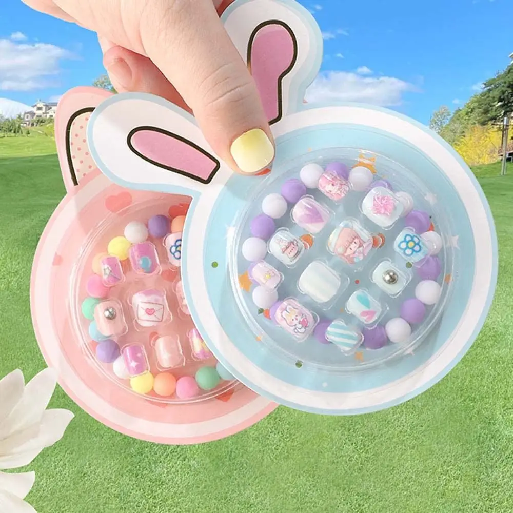 Самоклеящиеся искусственные ногти для девочек с браслетом и мультяшным рисунком