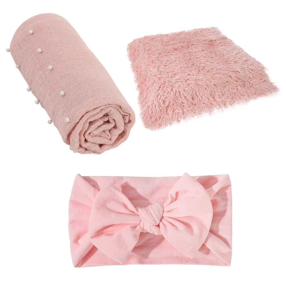 

1 Set Newborn Swaddle Wrap Bow Headband Baby Photography Blanket Props