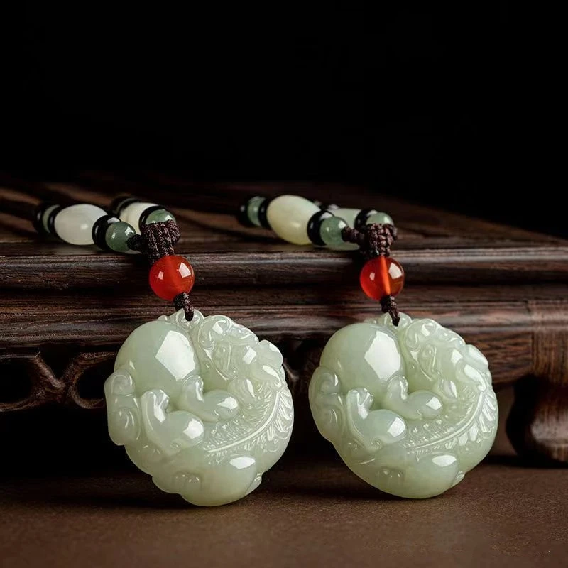 

Jia Le/ Hand-carved/ Natural Hetian Jade Fortune Transfer Pixiu Necklace Pendant Fine Jewelry Fashion Accessories Men Women Gift