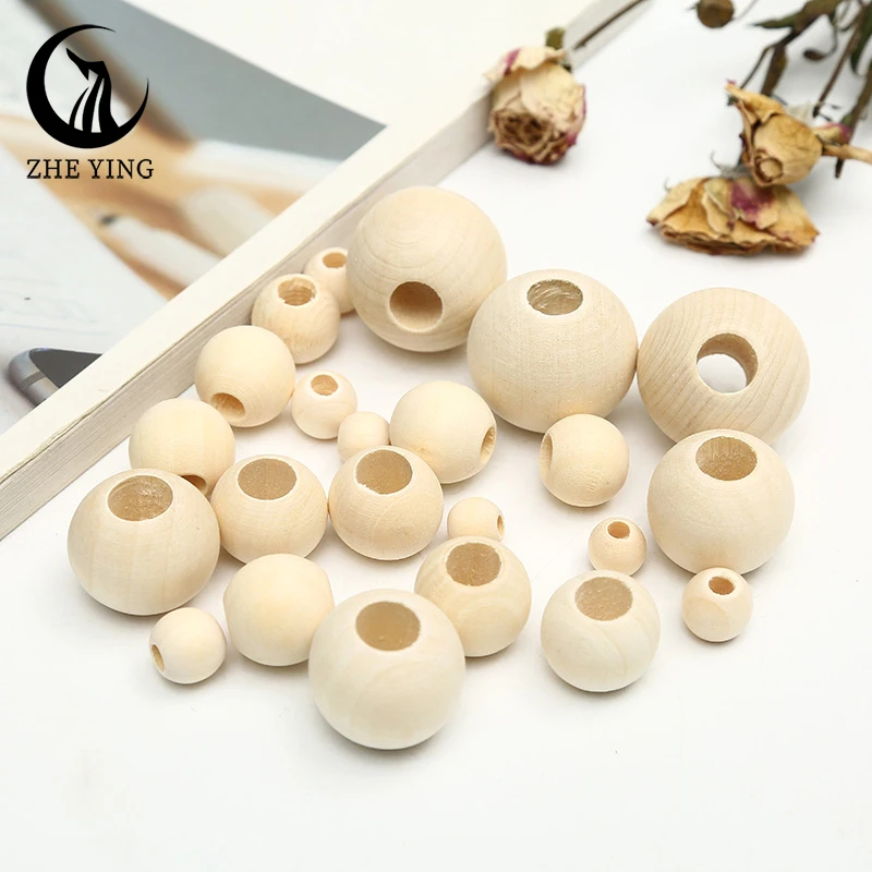 

Round Natural Wooden Beads with Big Hole 10mm-30mm for DIY Crafts Jewelry Bracelet Making Accessories letras madera