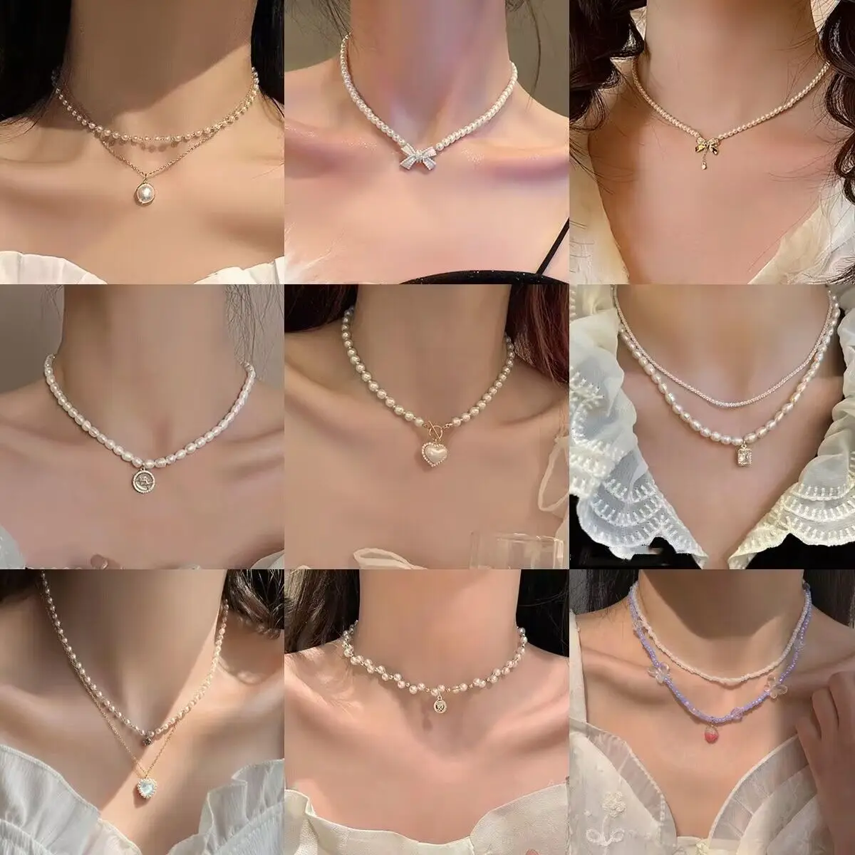 

Hot Sale Peal Necklaces for Women Girs Fashion French Romantic Style Bow Tie Shape Clavicle Chain Trend Vintage Jewelry