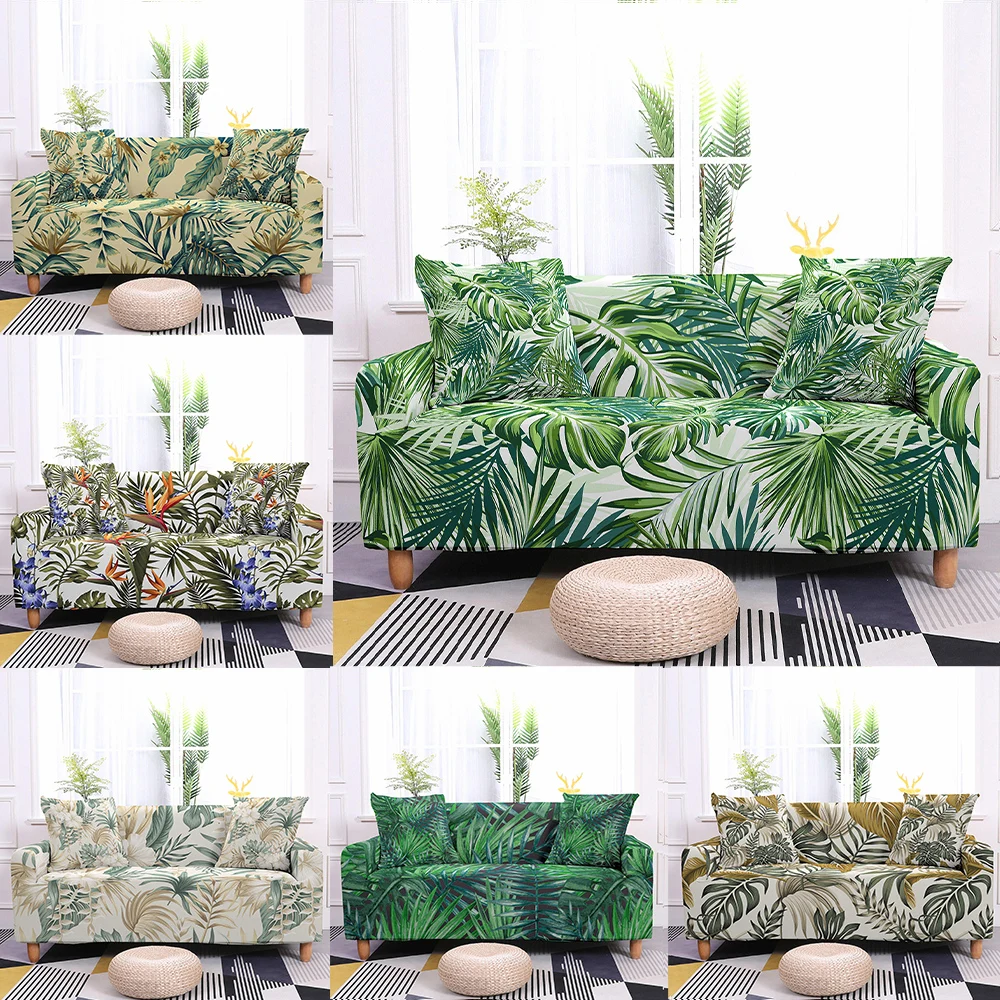 

Эластичный чехол для дивана с тропическими листьями, секционный угловой чехол для гостиной, защита для дивана на 1/2/3/4-местный
