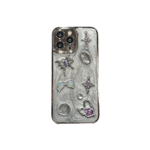 Чехол для телефона Qianliyao с 3D любовным сердцем и крестом, гальванический мягкий ударопрочный чехол для iPhone 15, 14, 13, 12, 11 Pro, XS, Max, XR, X, с серебряным покрытием
