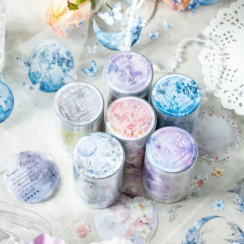 1 рулон ПЭТ-ленты 2 м цветок в луне фазы DIY декоративные переработанные наклейки