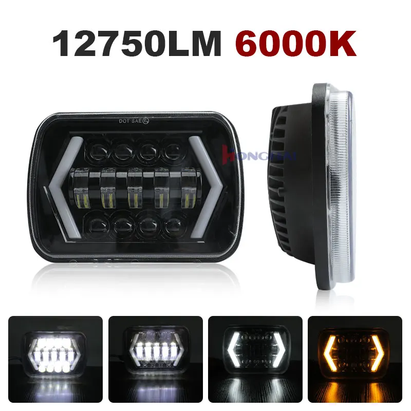 

5x7 4x6 квадратный 7-дюймовый светодиодный налобный фонарь 55 Вт светодиодный налобный фонарь Высокий/Низкий сигнал поворота для Wrangler для 4x4 вне...