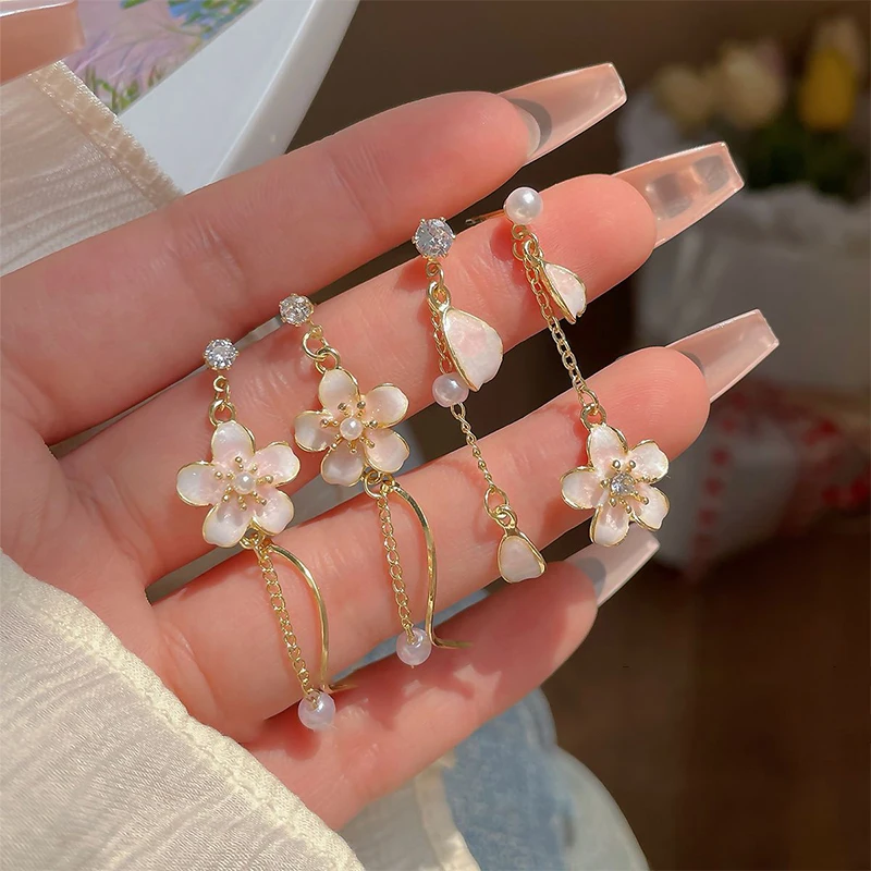 Милые романтичные висячие серьги в форме цветка для женщин элегантные розовые