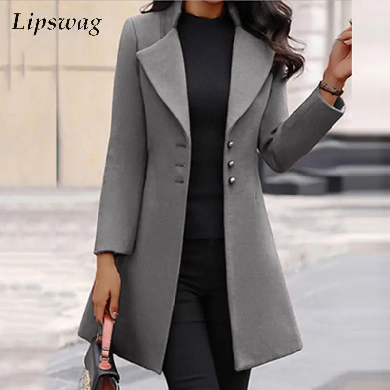 

Женское шерстяное пальто, модная облегающая куртка с отложным воротником в Корейском стиле, Повседневная Верхняя одежда с длинным рукавом, ...
