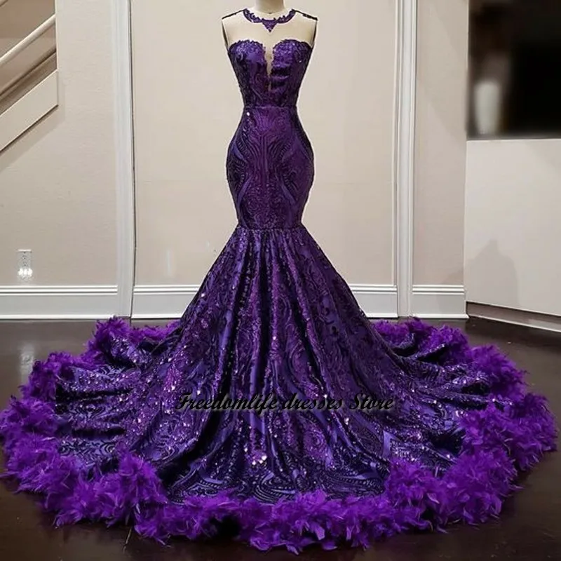 Cara & Alan-Vestidos de Fiesta de sirena púrpura con plumas, 2022 lentejuelas, sexys, de lujo, negros