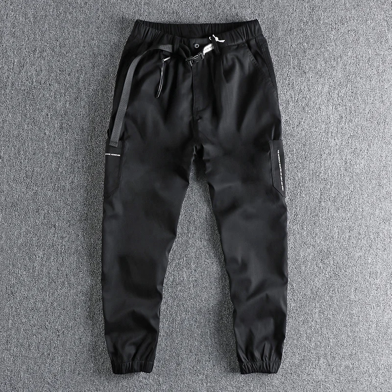 

Buckle belt simple fashion work wear casual pants men's autumn new Multi Pocket youth loose Leggings 1137