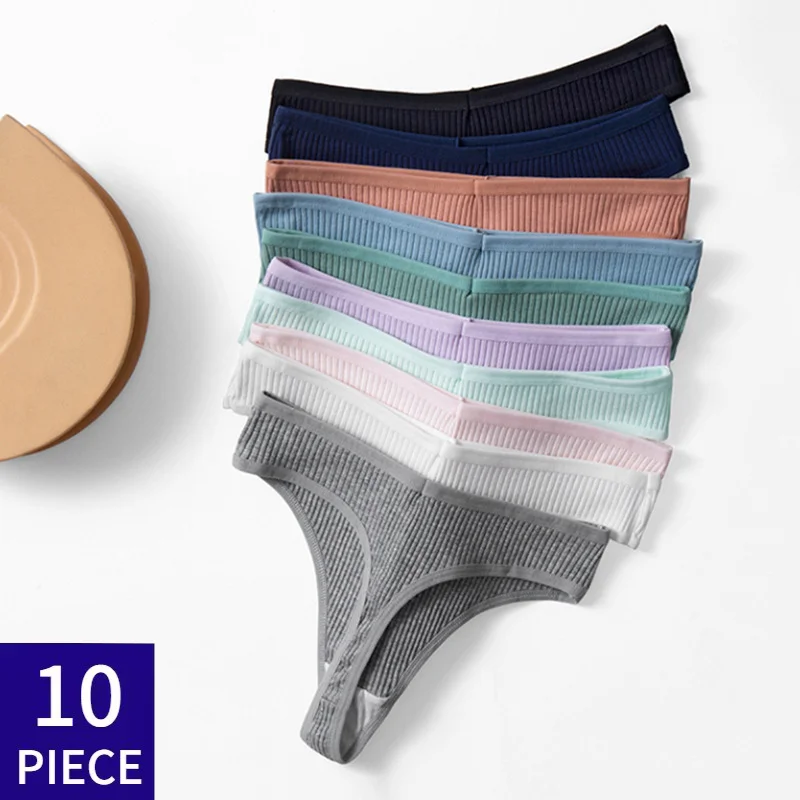 Комплект Из 10 Женских Хлопковых Стрингов Нижнее Белье С Низкой Посадкой Удобные