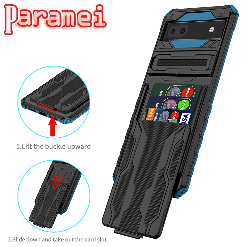 

Paramei Shockproof Phone Case For Google Pixel 6 Pixel 6 Pro Luxury Card Slot Kickstand Protection Cover For Google Pixel 6A