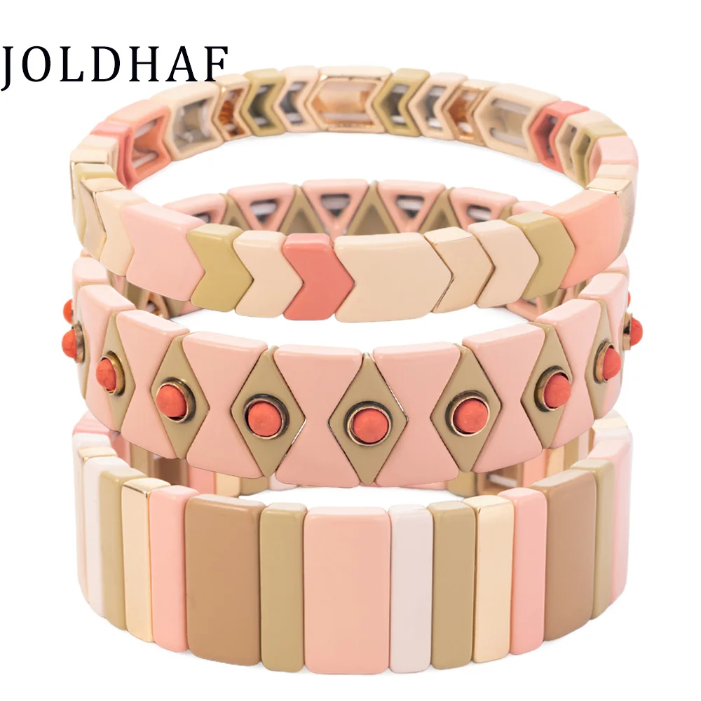 

Wholesale Enamel Bracelets Set Colorful Metal Elastic Bracelets Handmade Colorful Beads Bangle For Jewelry Making