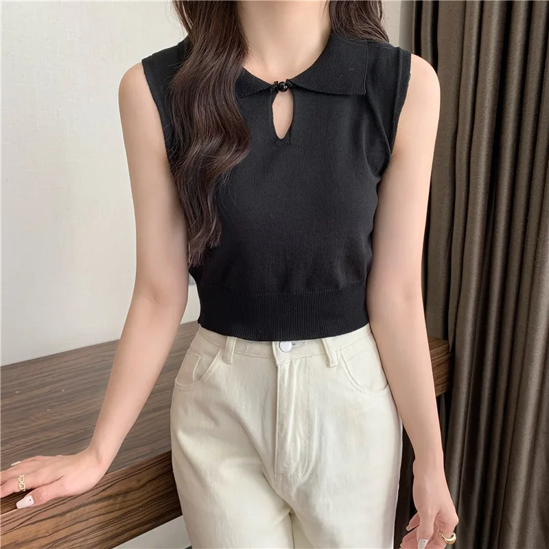 

Однотонный женский пуловер на одной пуговице, модель 2022 года, тонкий короткий топ с ультракоротким лацканом