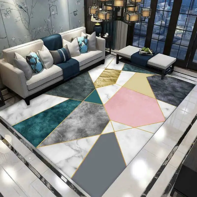 

Nordic Light Luxury Bedroom Carpet Modern Minimalist Living Room Rugs Home Geometric Coffee Table Mat Non-slip Entry Door Mats