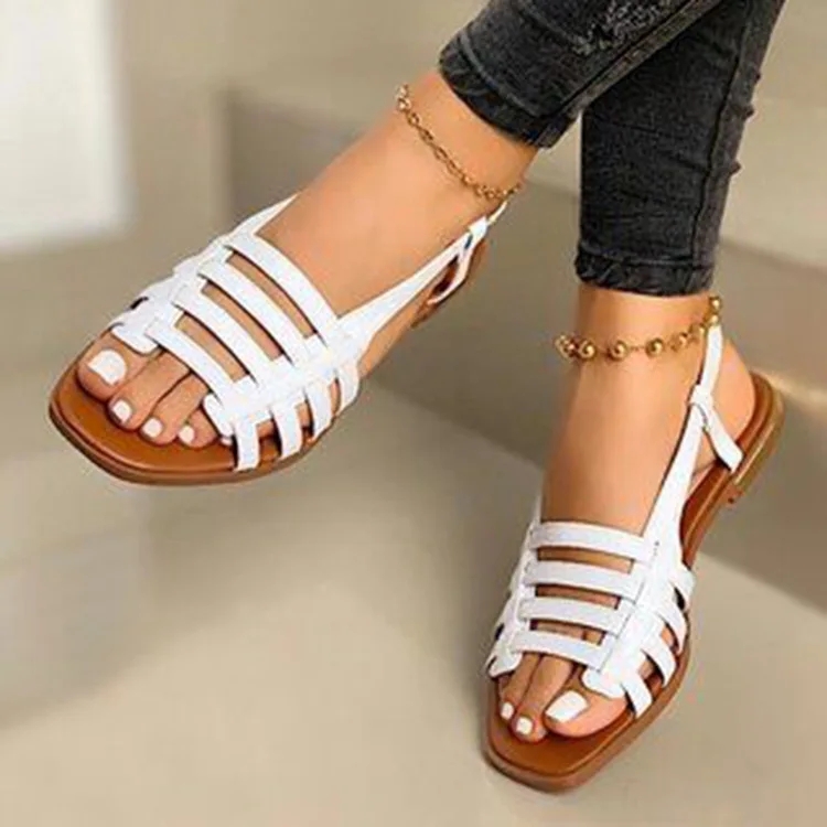 New Summer Women Sandals Hollow Flat Black Roman Slip-On Back Strap Sandals Open Toe Casual Beach Ladies Shoes Outdoor Sandals