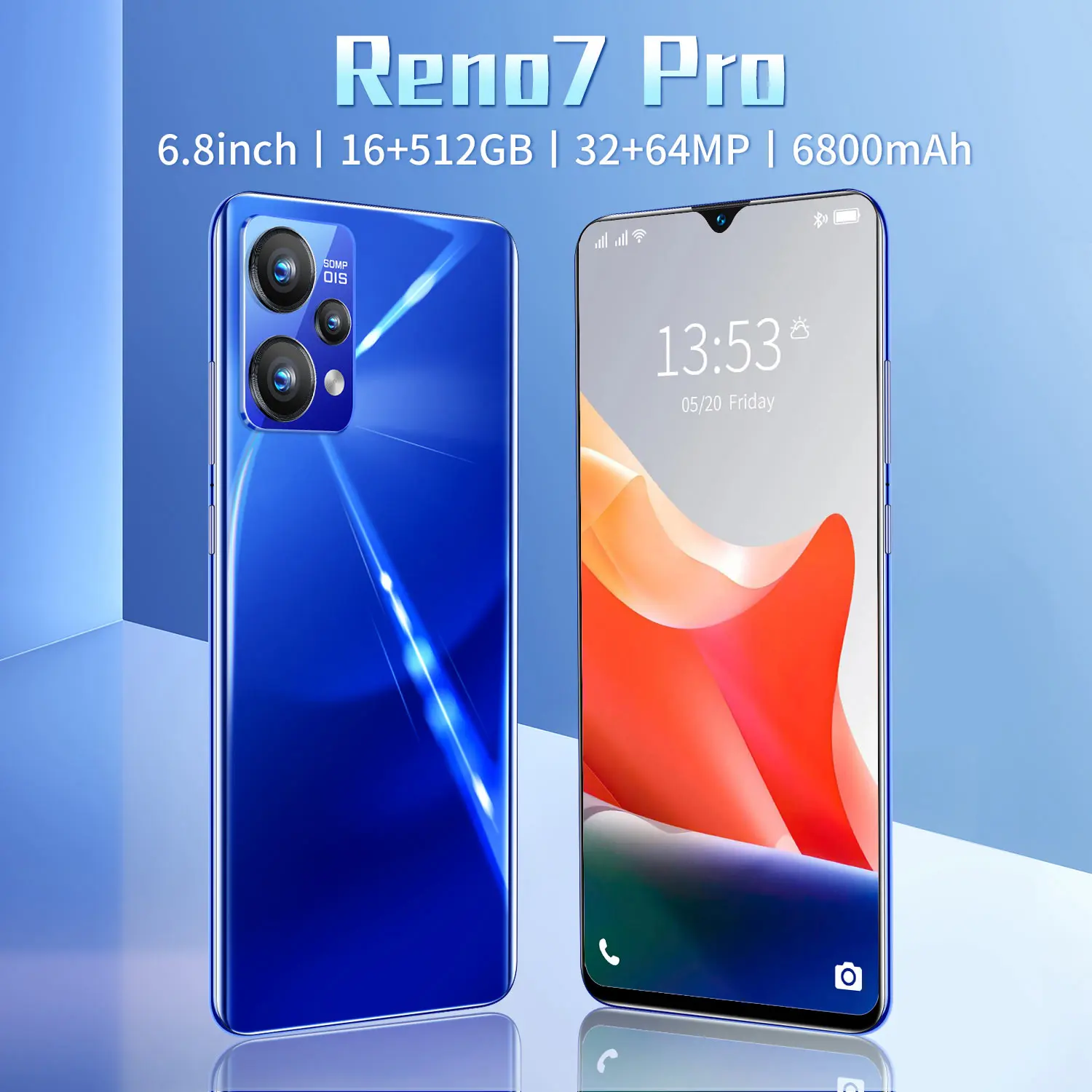 reno7 pro 6 8 inch drop screen 16512gb 3264mp 6800mah android 11 smartphone 10 core mtk6899 fingerprint face id mobile phone free global shipping