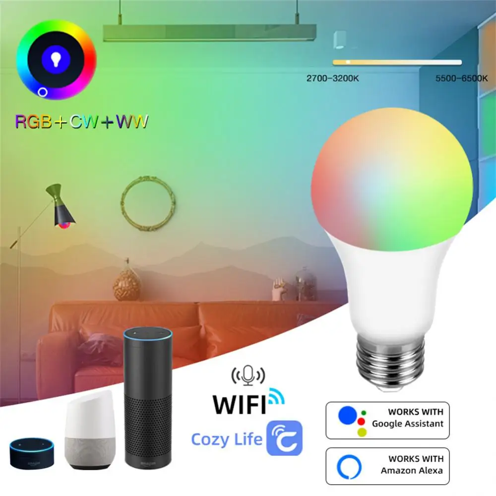 

E27 лампочка с регулировкой цвета Wifi умная Светодиодная лампа яркость 12 Вт 15 Вт 18 Вт Rgbcw светильник