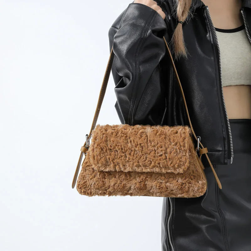 

Модная сумка через плечо для женщин, зимние дизайнерские плюшевые сумки и кошельки, маленькие сумки под подмышку, женская сумка-тоут высокого качества