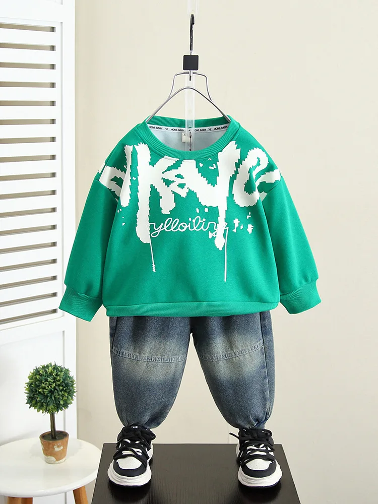 Весенне-осенняя модная одежда для мальчиков костюмы детский свитшот маленьких +