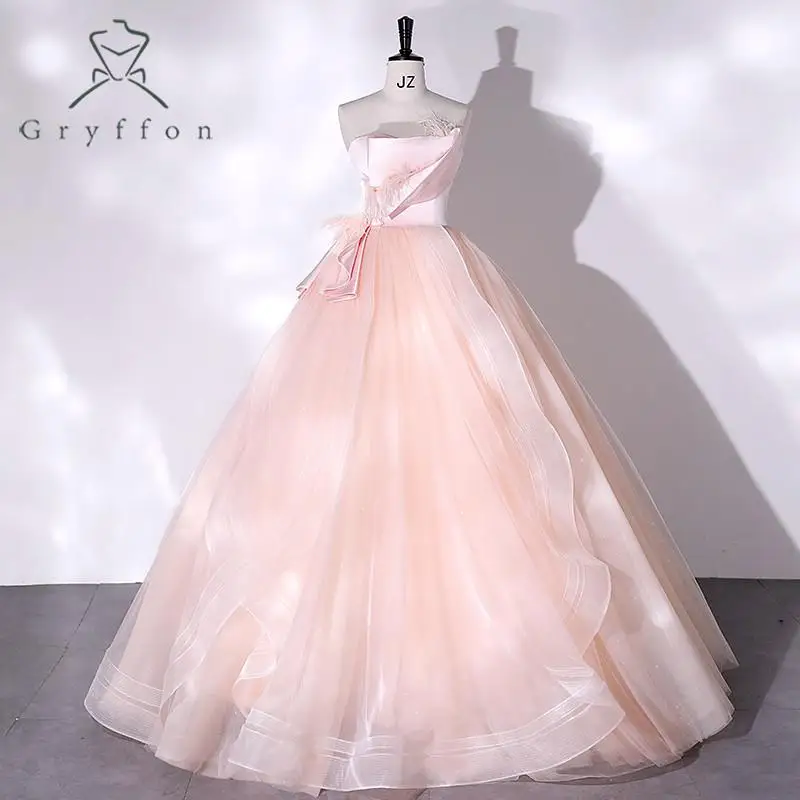 

Розовые платья без бретелек, милое праздничное платье, классическое бальное платье с перьями, роскошное платье для выпускного вечера, реаль...