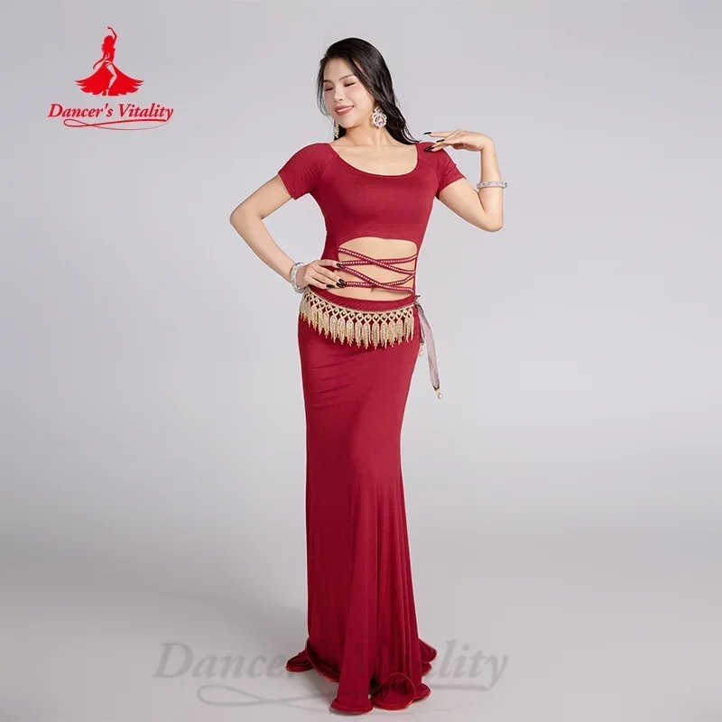 Фото Одежда для тренировок BellyDance для женщин, удобное и элегантное модальное платье «рыбий хвост», профессиональная тренировочная одежда для танца живота №3