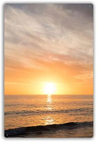 

Funny Retro Cafe Store Metal Tin Signs Wall Decor Sun Setting On Horizon Over Ocean With Waves At Beach