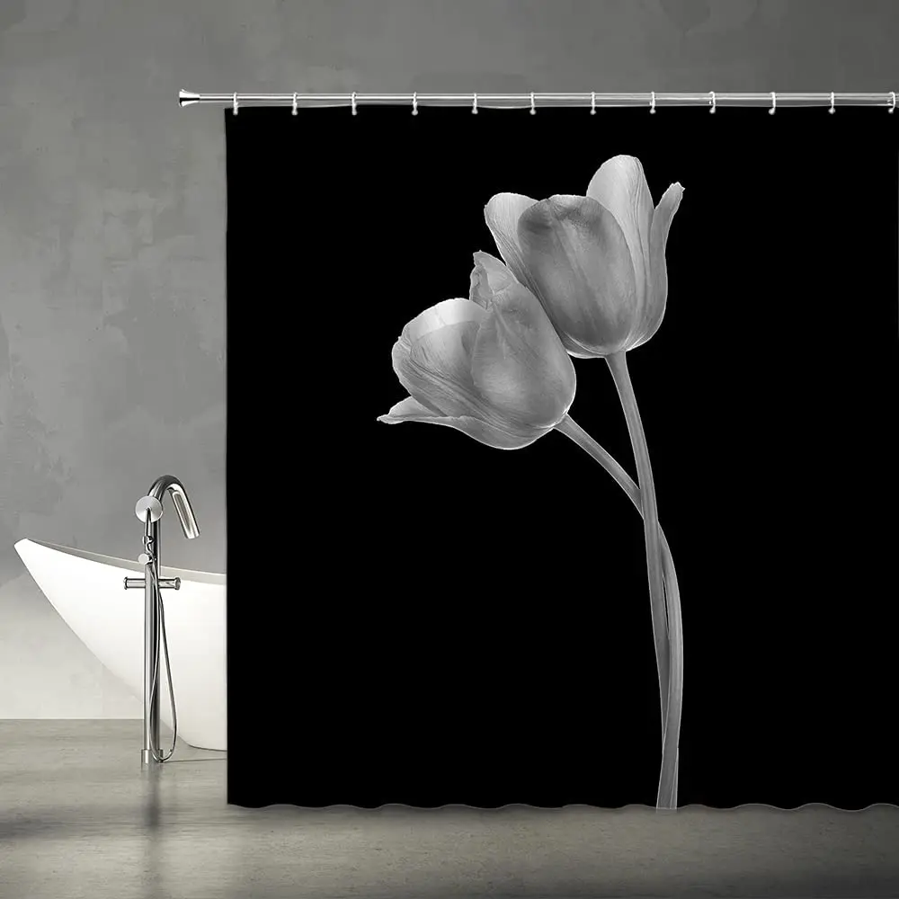 Черно-белый цветочный фон для душа элегантный романтический черный с цветочным