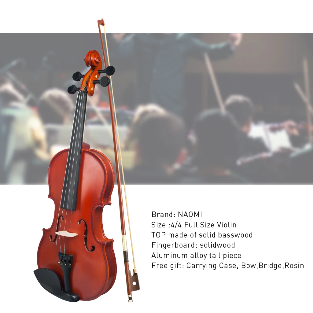 Matte Finish Acoustic Violin Set 4/4 3/4 1/2 1/4 1/8 Basswood Fiddle Set W/ Brazilwood Bow Carrying Case For Beginner Student enlarge