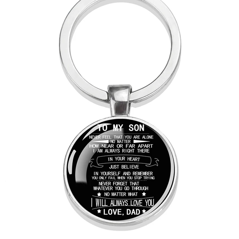 

To My Son Never Feel That You Are Alone， Family Quote Key Chain Love Dad & Mom Keychain Son Daughter Graduation Gift