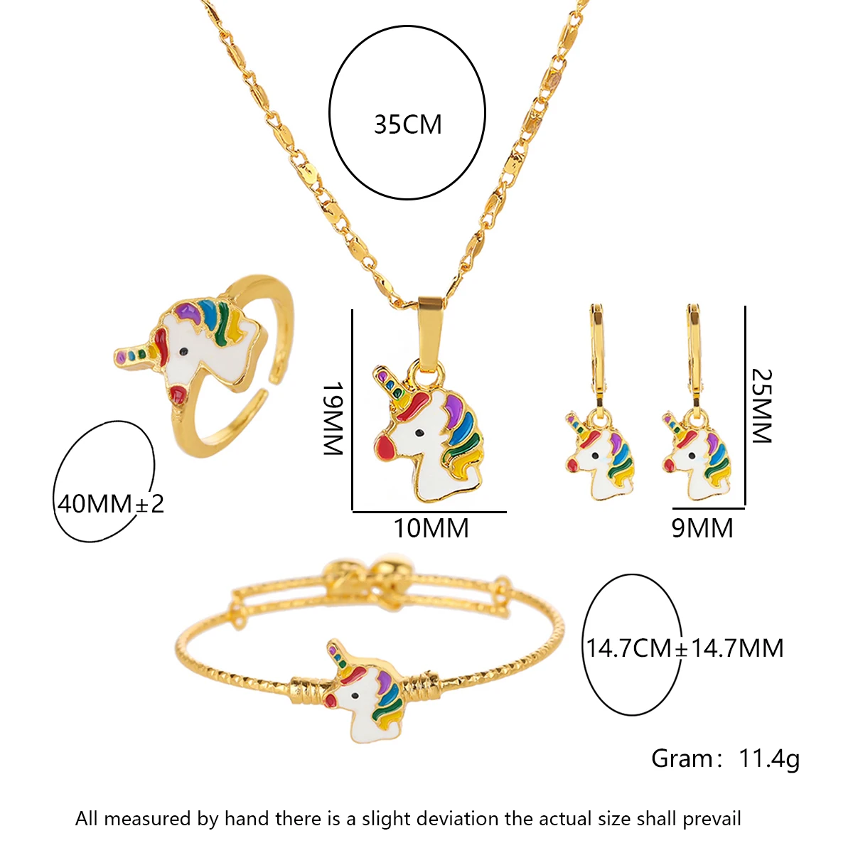 

Selead Design Cartoon Cute Unicorn Anime Gold Plated Necklace Earrings Fashion Rainbow Horse Jewelry Sets For Kids Girl Gift