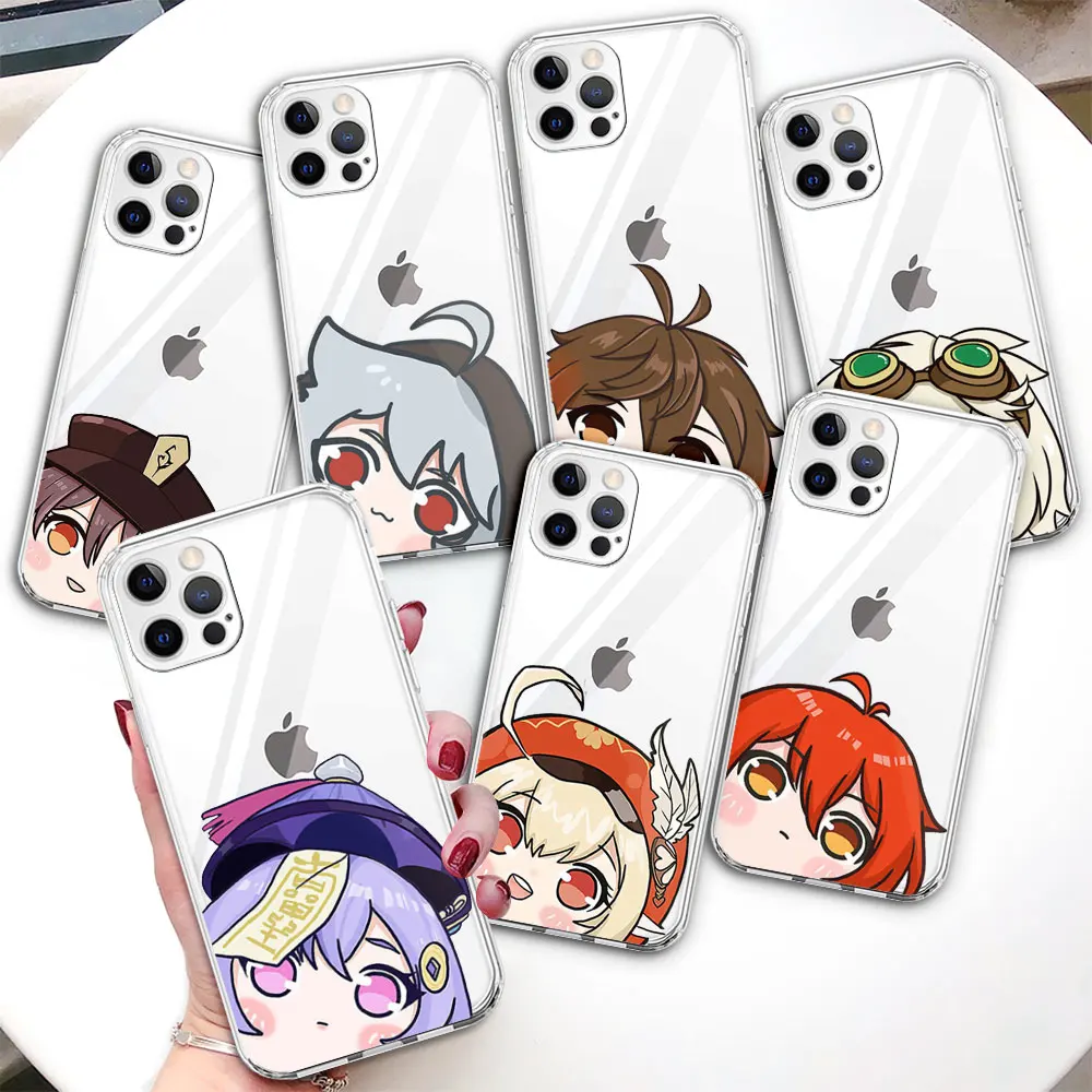 

Прозрачный чехол для телефона iPhone 14 13 12 Mini 11 Pro Max, чехлы XR XS 7 8X6 6s Plus SE, чехол из ТПУ, милый ударопрочный аниме чехол Genshin
