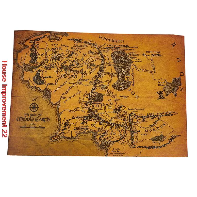 

The Rings Middle Earth Map The Retro Kraft Paper Poster Decoration Wall Sticker Room decoration