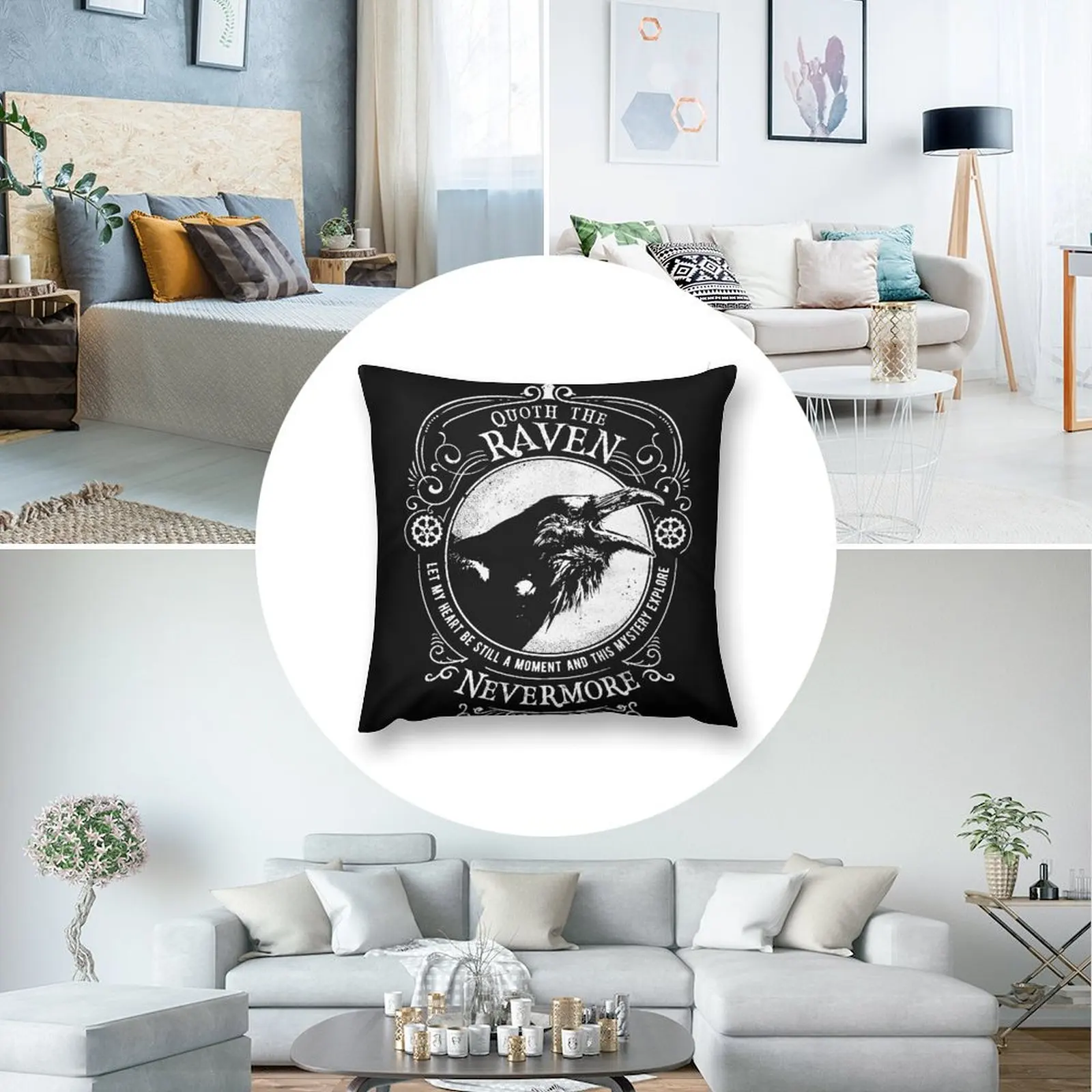 Подушка-наволочка с цитатой Ворона от Эдгара Аллена Poe Nevermore рождественские