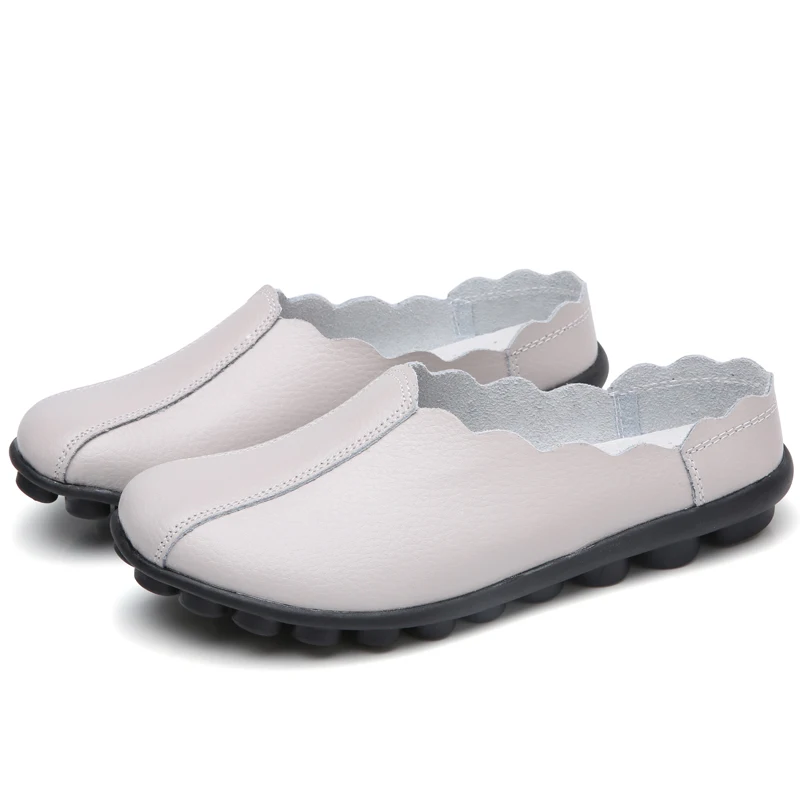 

Womens Shoes Quality Fashion Leather Peas All-match Half Slippers Charm Zapatos Para Mujer Lightweight Walking Shoes for Women