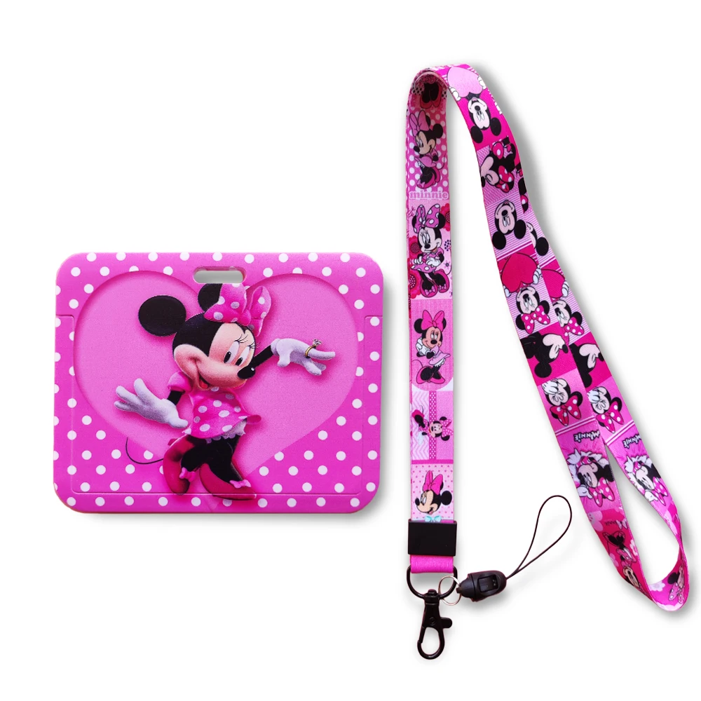 

Horizontal Disney Mickey Minnie Kids Name Card Covers ID Card Holder Students Bus Card Case Lanyard Visit Door Identity Badge
