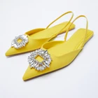 Роскошные Брендовые женские мюли Стразы с украшением Новинка 2021 желтые блестящие туфли на плоской подошве для весны и осени Свадебная обувь для вечеринки для женщин
