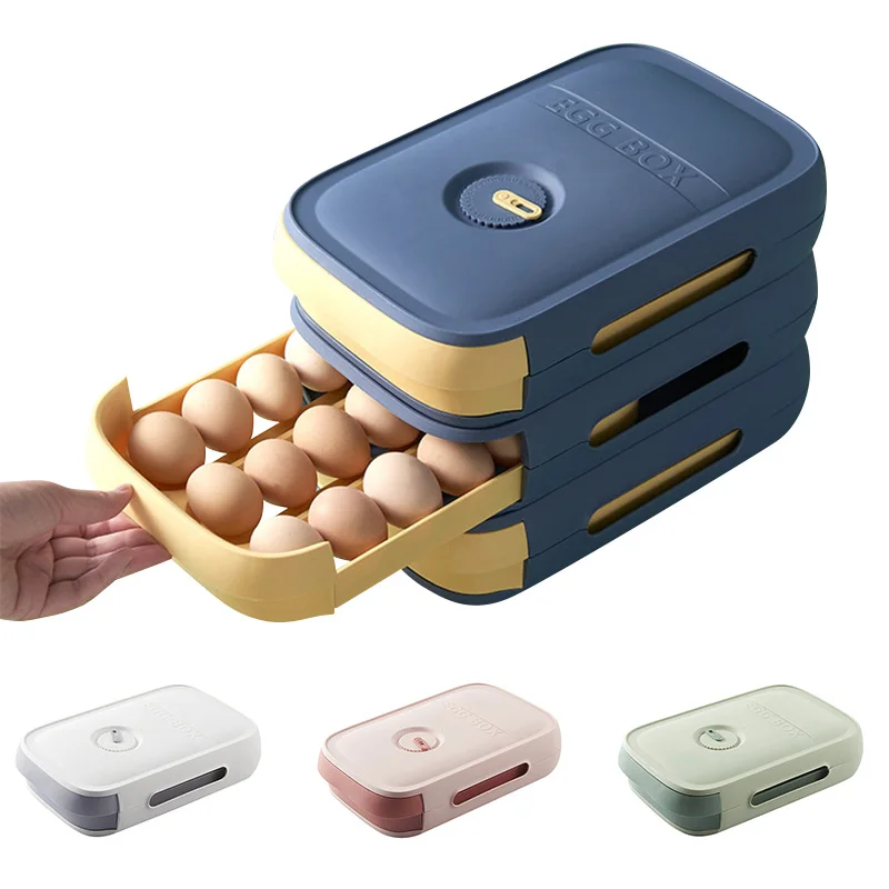 

Drawer Storage Box Stackable Automatic Rolling Eggs Holder Refrigerator Fresh Keeping Container Kitchen Food Storage Organizer