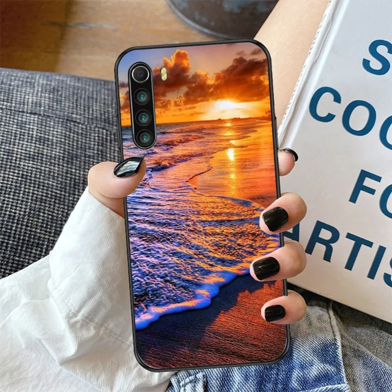 Чехол для телефона Sea Beach Xiaomi Redmi Note 11 10 9T 8 7 Pro 9 9A 9C 6 мягкий черный чехол |