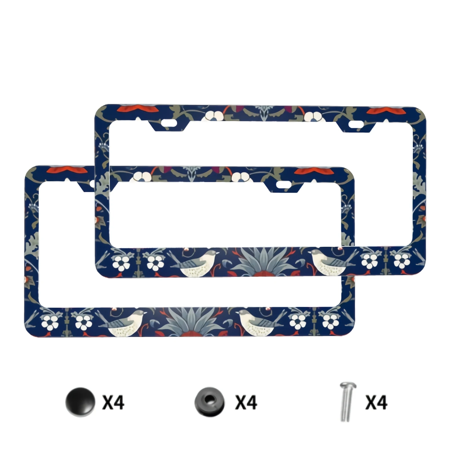 

License Plate Frames - 2 Pack Vintage Flowers And Birds License Plate Covers Universal Car License Plate Holder Licenses Tag
