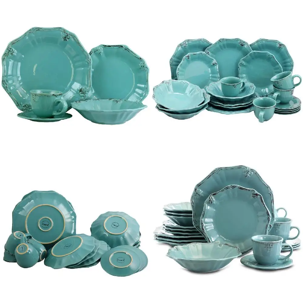 

Elegant 20-Piece Turquoise De Lys Dinnerware Set - Perfect for Everyday Use and Special Occasions with Its Eye-Catching Design