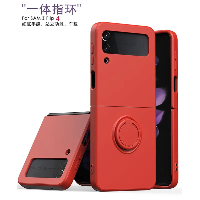 

For Samsung Z Flip 4 Liquid Silicone Magnetic Ring Holder Case For Samsung Galaxy Z Flip 3 Stand Shockproof Protector Soft Cover