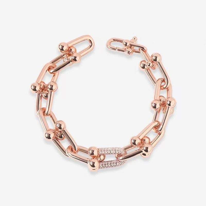 

925 U-shaped horseshoe buckle high-end bracelet for men and women plated with 18K rose gold luxury high-end party gift
