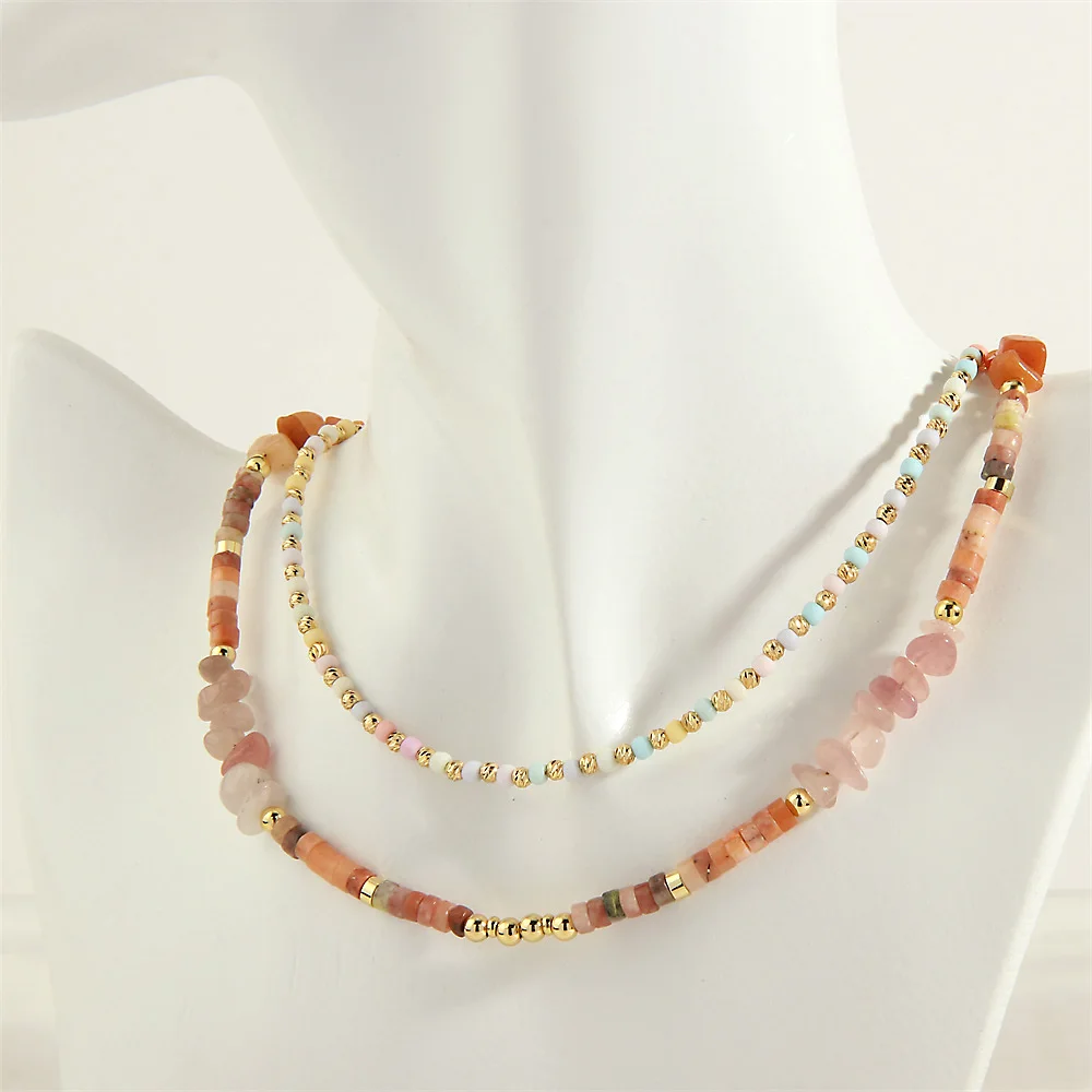 

Women Choker Natural Stone Bead Necklaces Mix Fashion Summer Colorful Glass Beads Layering Collar Clavicle Chain Bohemia Jewelry