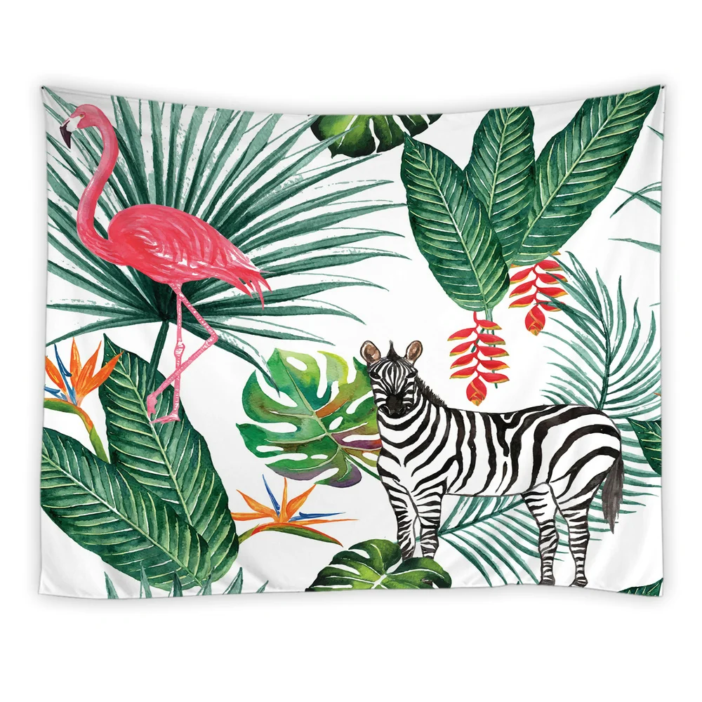 

Tropical Palm Tree Leaves Wall Tapestry Flamingo Watercolor Green Leaf Print Tapestries Bedroom Living Room Decor Wall Hanging