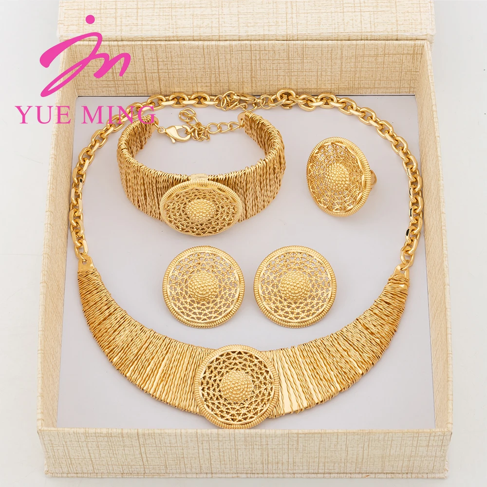 

Gold Plated Jewelry Set with Gift Box Brazilian Dubai Italian Women Necklace Earrings Wedding Party Banquet Jewelry Bangle Ring