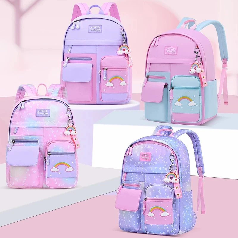 Рюкзак серии Rainbow 2022, Детские водонепроницаемые школьные рюкзаки для девочек-подростков, сумки для начальной школы